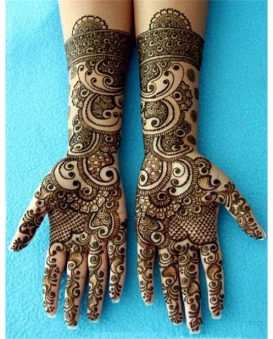 Sleek Orchid With Fusion Along Front Full Hand Mehndi Design